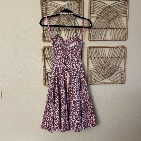 Betsey Johnson Dress Lace-up Corset Punk Glam Flirty 80s Ditsy Floral 2 B37 - Picture 7 of 12